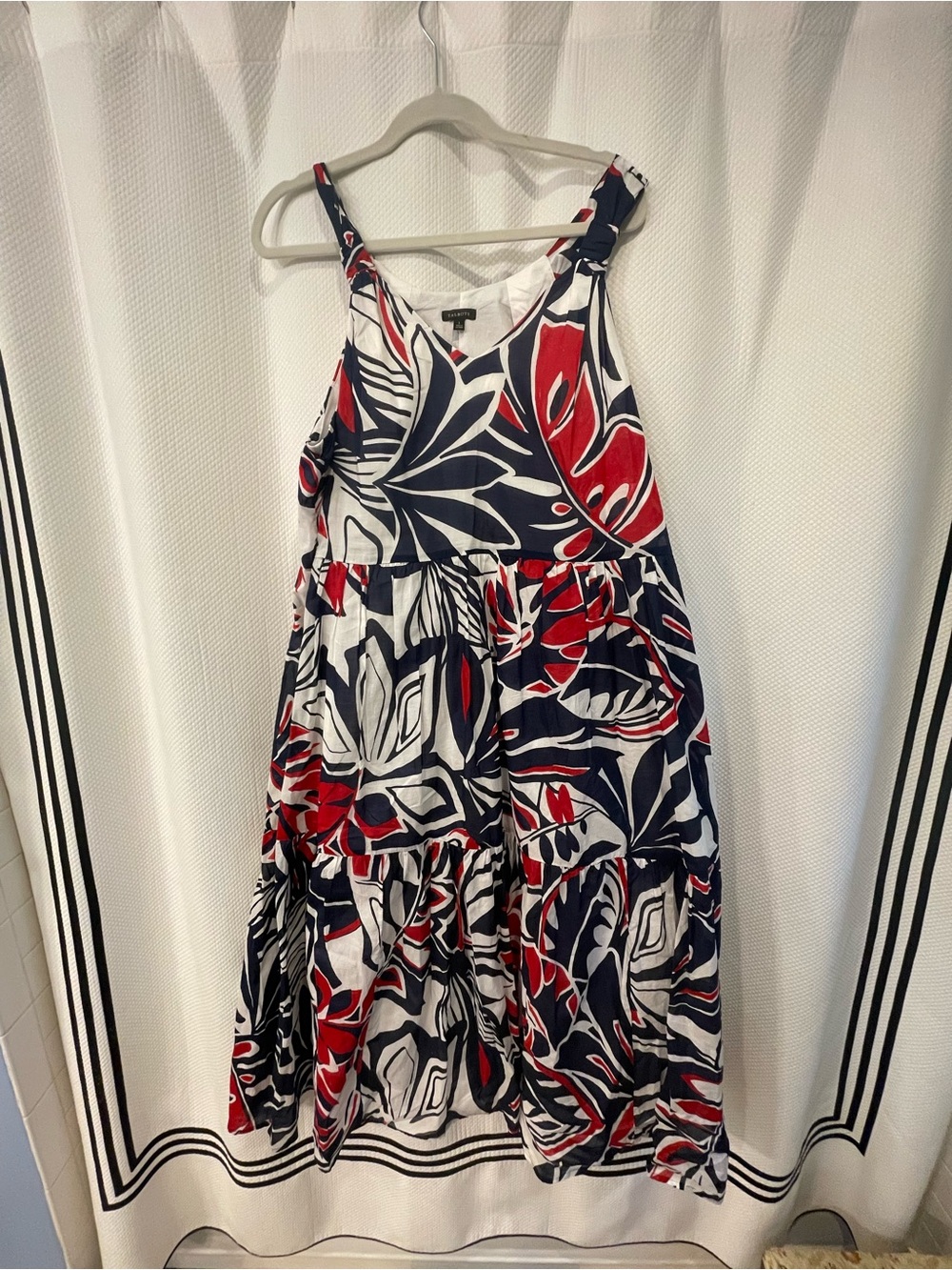 Talbots Sleeveless Tiered Floral-Print Dress in Navy, Red & White, lg